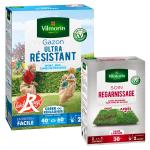 Ultra résistant - Gazon Ultra Résistant - Label Rouge - 1 kg + Soin Regarnissage Universel 2 en 1 - 500 g - face recto